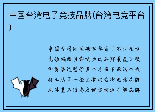 中国台湾电子竞技品牌(台湾电竞平台)